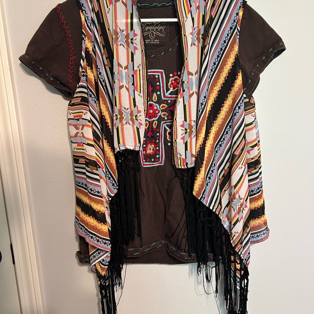 Cowgirl Top and Vest with hand Sewn Embroidery Design from a Cowboy Store